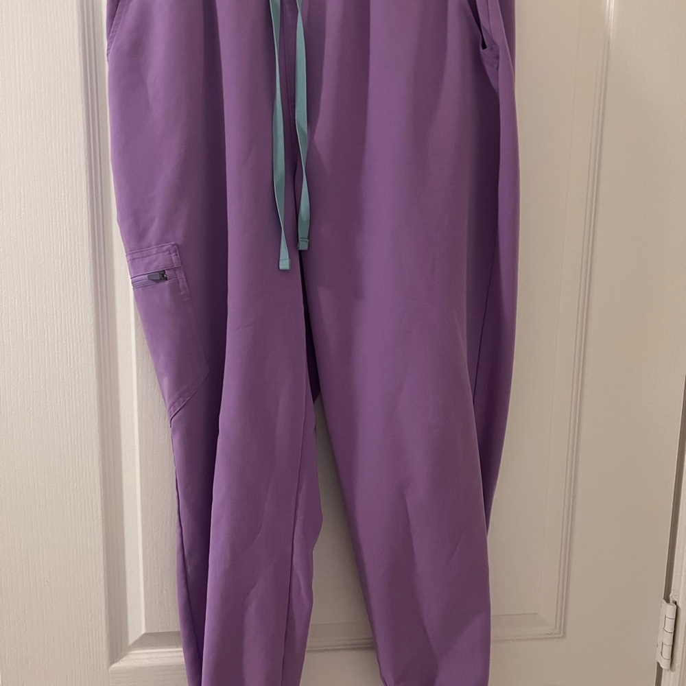 Figs Lavender Jogger Pants with Aqua Drawstring